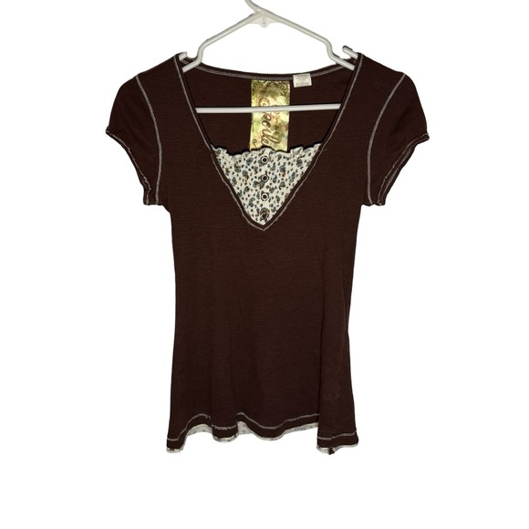 Live To Be Spoiled Brown Y2K Baby Tee | Floral Inset Fairycore Top | Size M - Picture 1 of 3